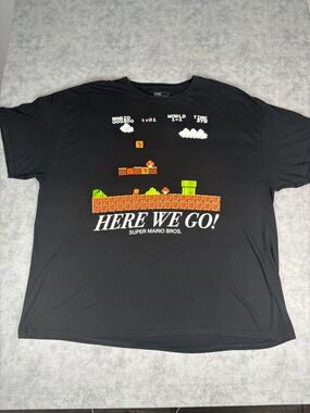 Super Mario Bros. "Here We Go!" Black Graphic Tee 2X